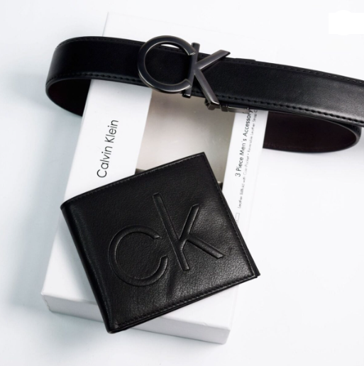 Calvin Klein Set Belt & Wallet For Men Leather Black CK