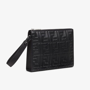 Fendi Flat Pouch In FF Motif Nappa Leather Black