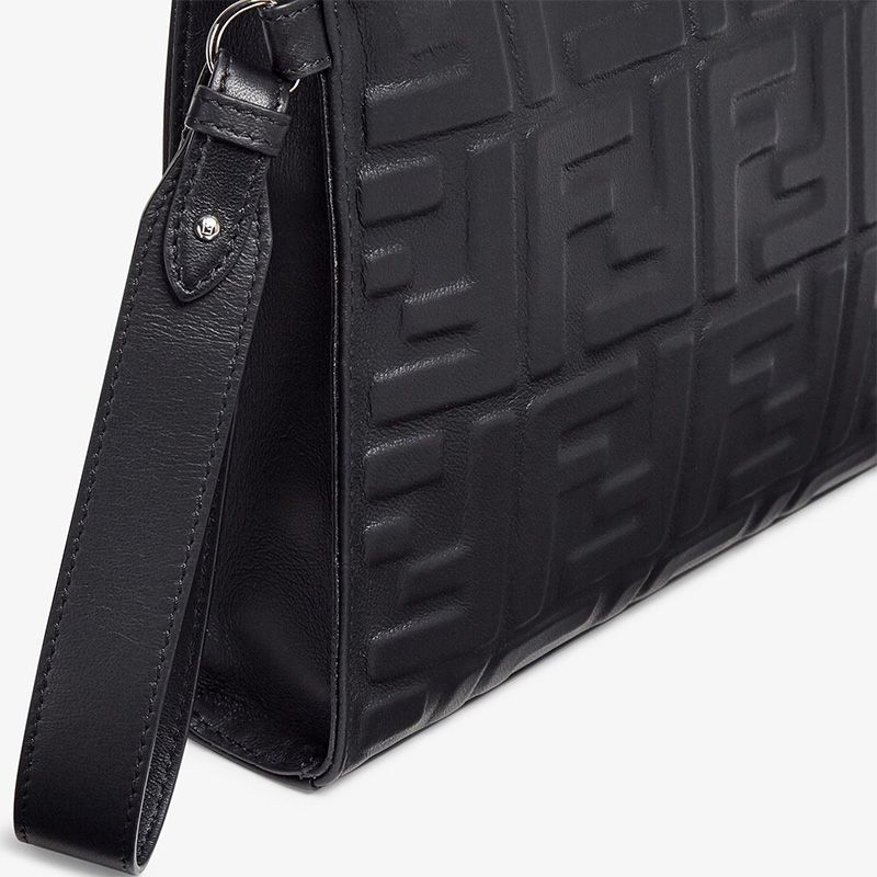 Fendi Flat Pouch In FF Motif Nappa Leather Black