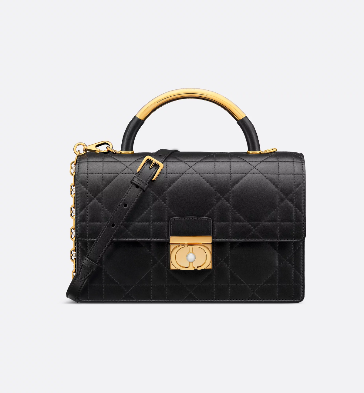 Dior Medium Ange Bag Black Macrocannage Lambskin