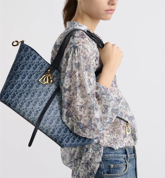 Medium Dior Oblique Jacquard Bag Blue Denim