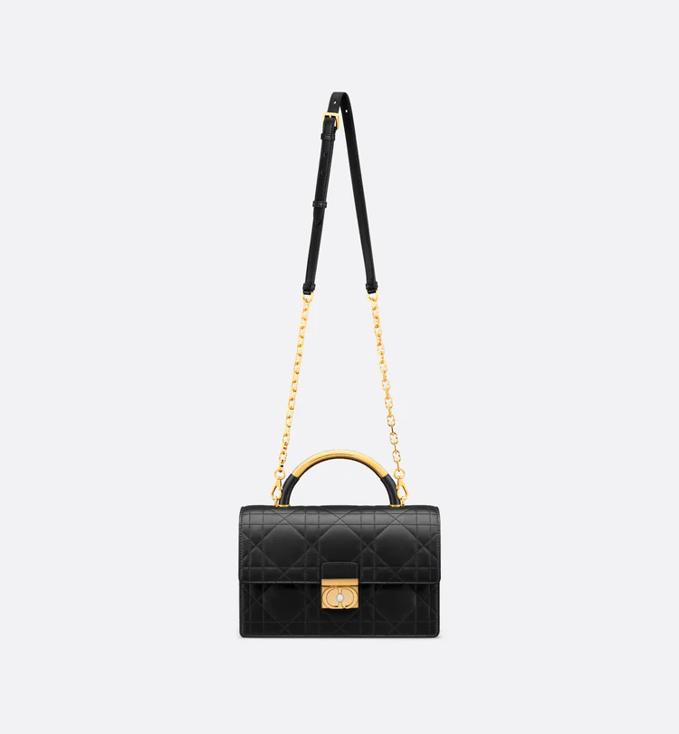 Dior Medium Ange Bag Black Macrocannage Lambskin