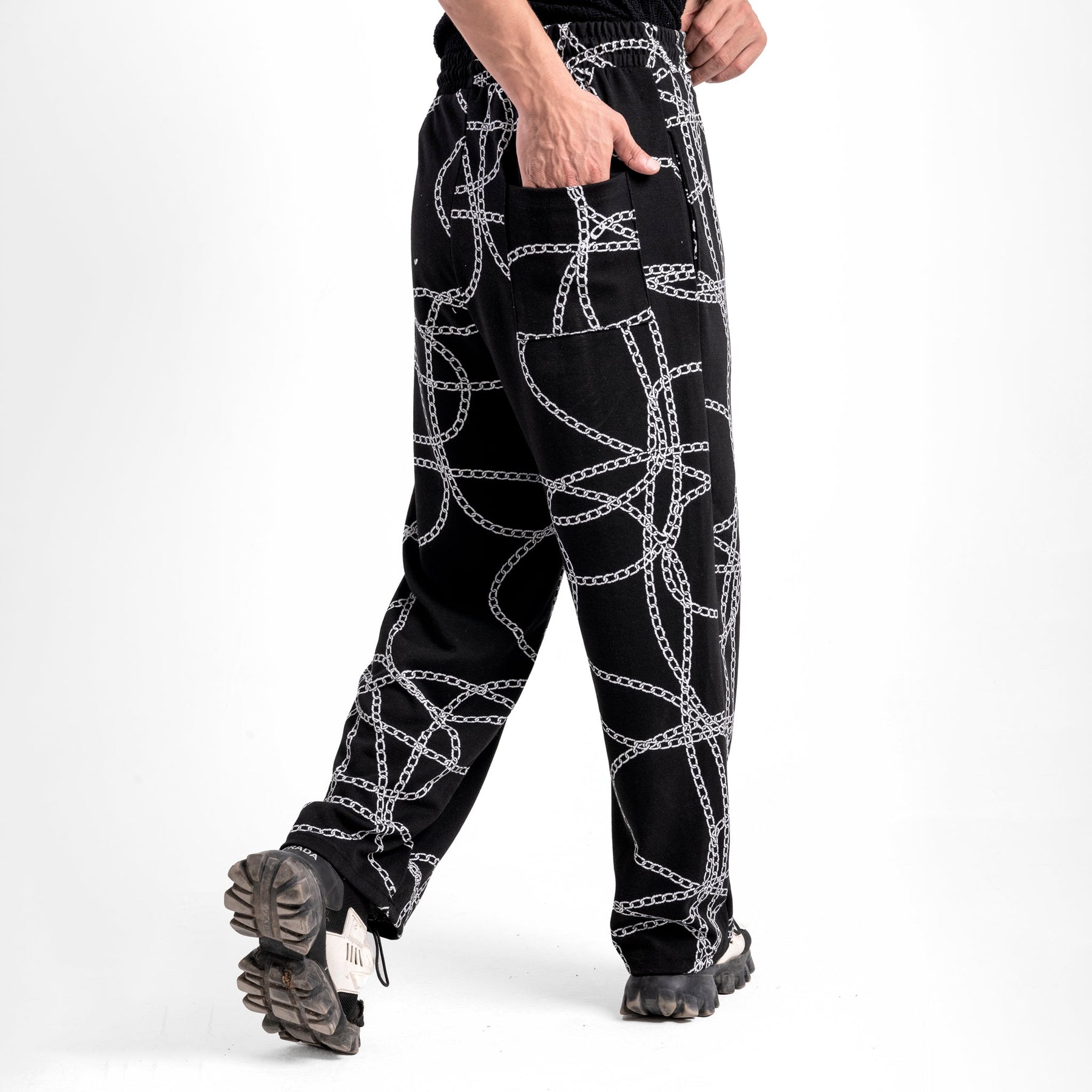 Men's Black Printed Trousers