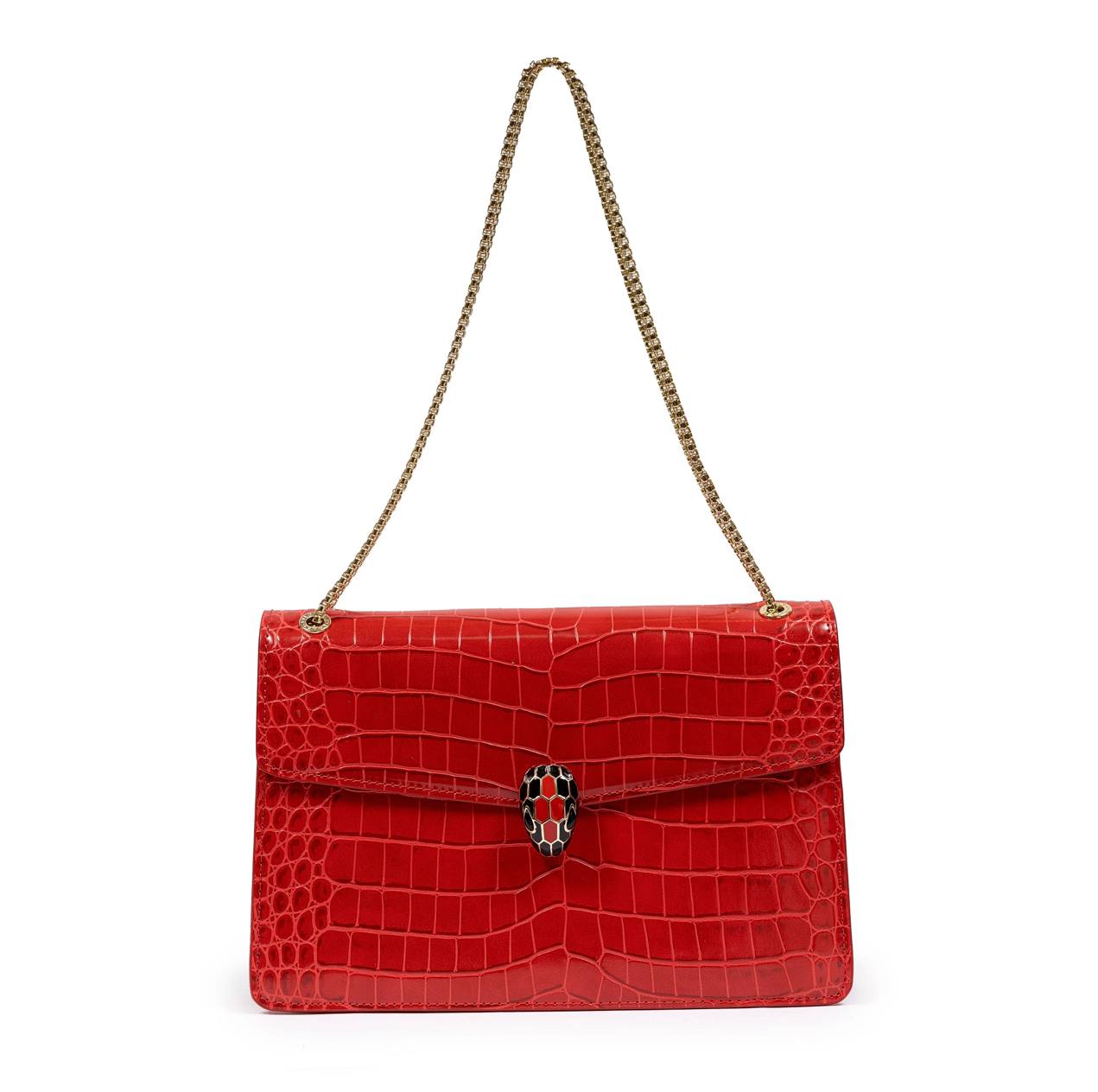 Bvlgari Serpenti Crocodile Leather Bag In Red