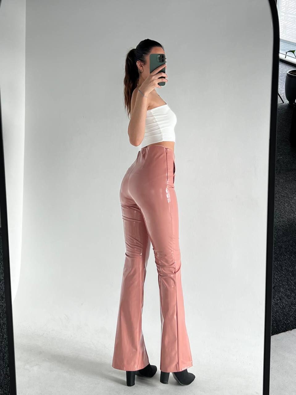 Women's Flared Leather Trousers In Nude