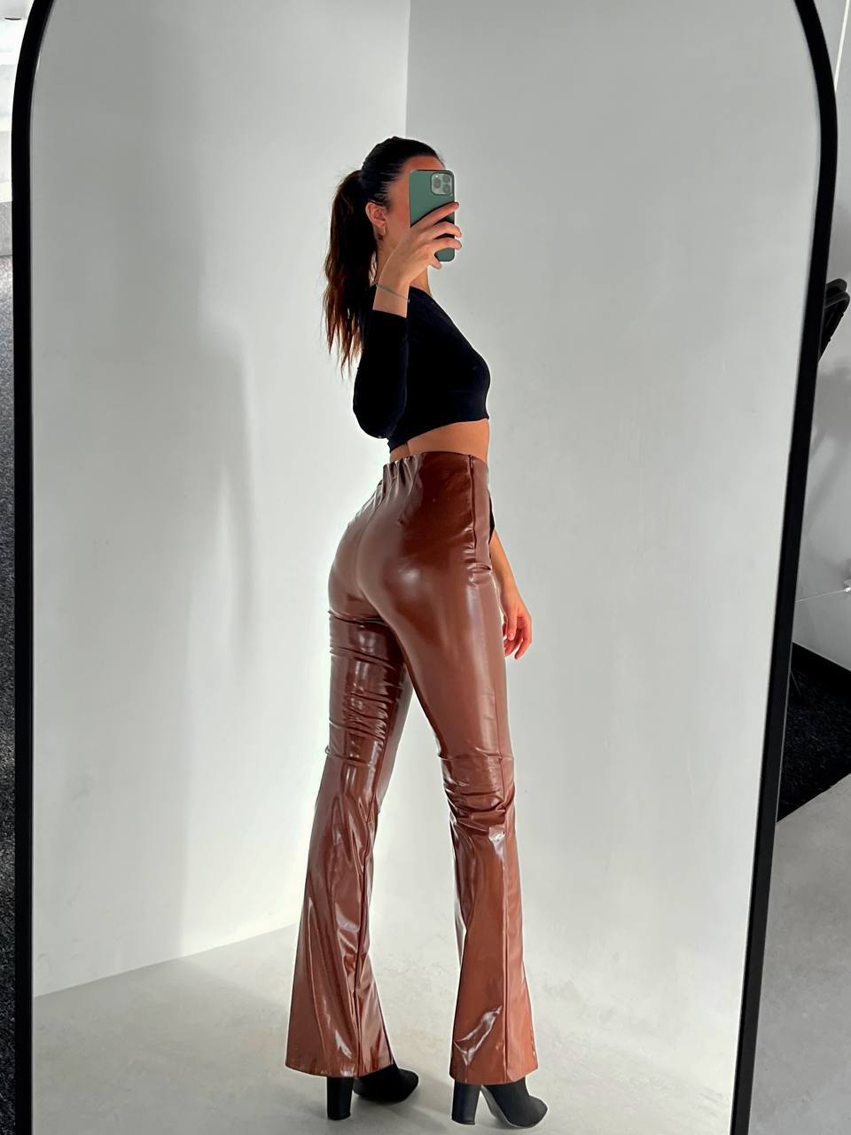 Women's Flared Leather Trousers In Brown