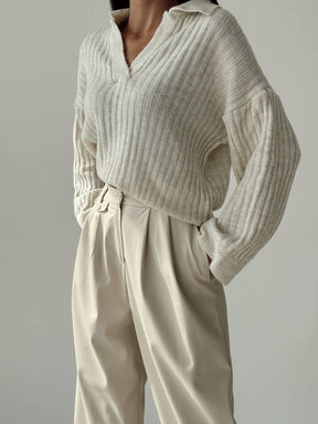 Women's Oversize V Neck Pullover In Beige