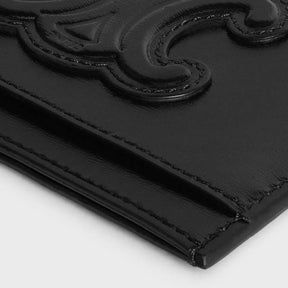 CELINE Shiny Calfskin Triomphe Card Holder Black