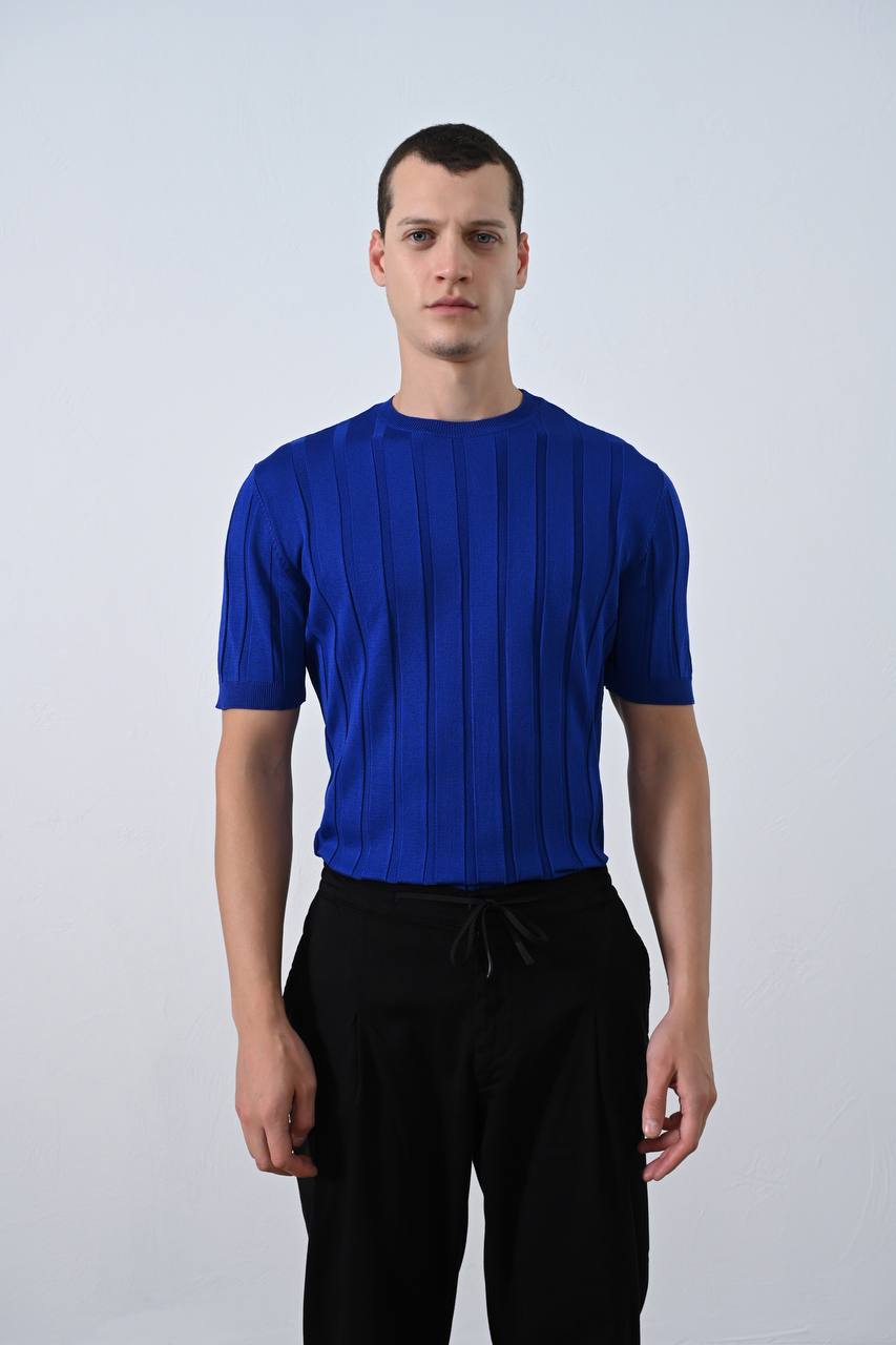 Men's Blue Round Neck T-shirt