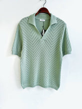 Men's Olive Green Crochet V Neck Collar T-shirt