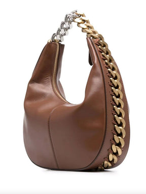 CHUNKY-CHAIN DETAIL TOTE BAG - BROWN