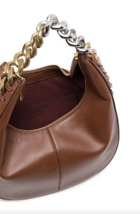 CHUNKY-CHAIN DETAIL TOTE BAG - BROWN