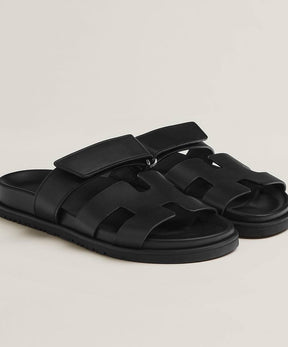 Hermes Chypre Black Sandals Slides