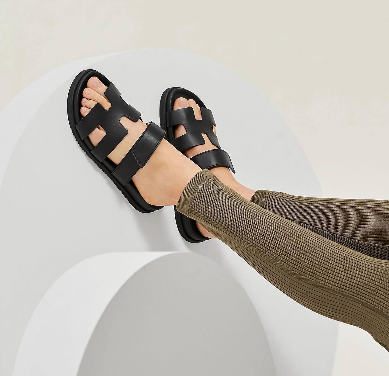 Hermes Chypre Black Sandals Slides