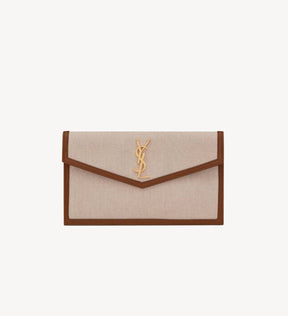 YSL UPTOWN POUCH IN CANVAS AND SMOOTH LEATHER NATURAL BEIGE