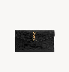 YSL UPTOWN POUCH IN CROCODILE-EMBOSSED SHINY LEATHER BLACK