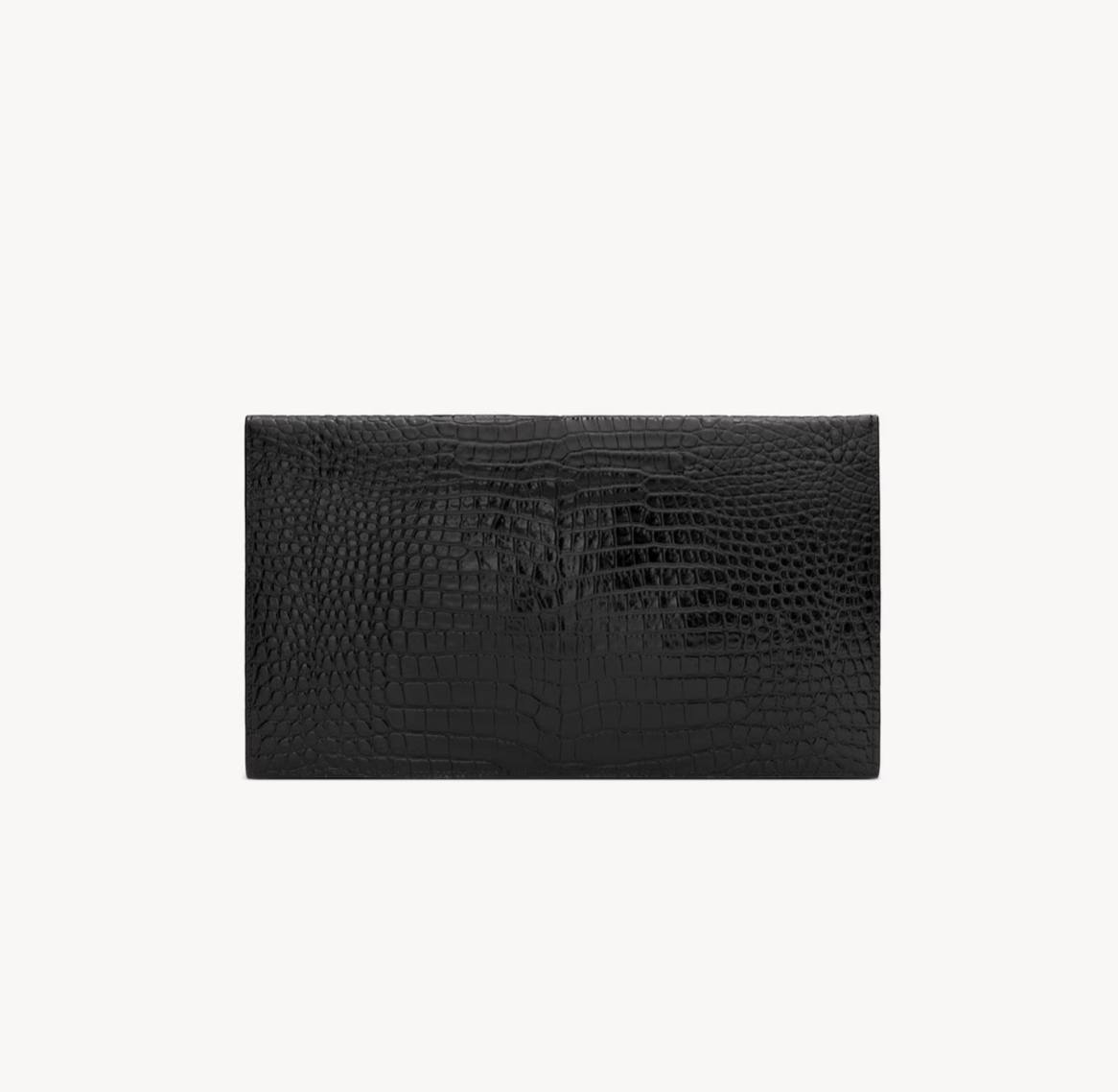 YSL UPTOWN POUCH IN CROCODILE-EMBOSSED SHINY LEATHER BLACK