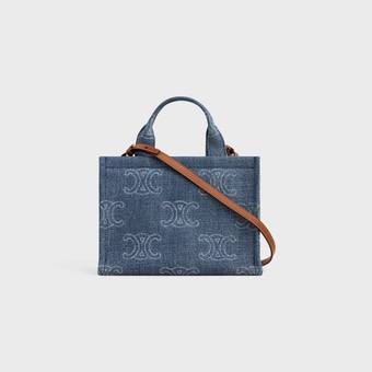 Celine small cabas thais in Denim with Triomphe all-over and calfskin