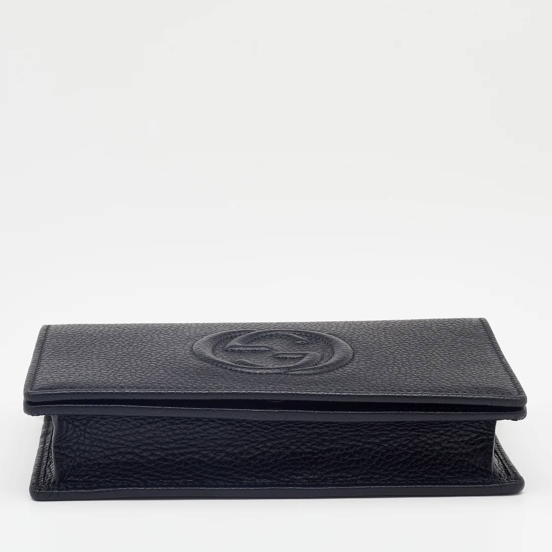 Gucci Black Pebbled Leather Soho Wallet On Chain