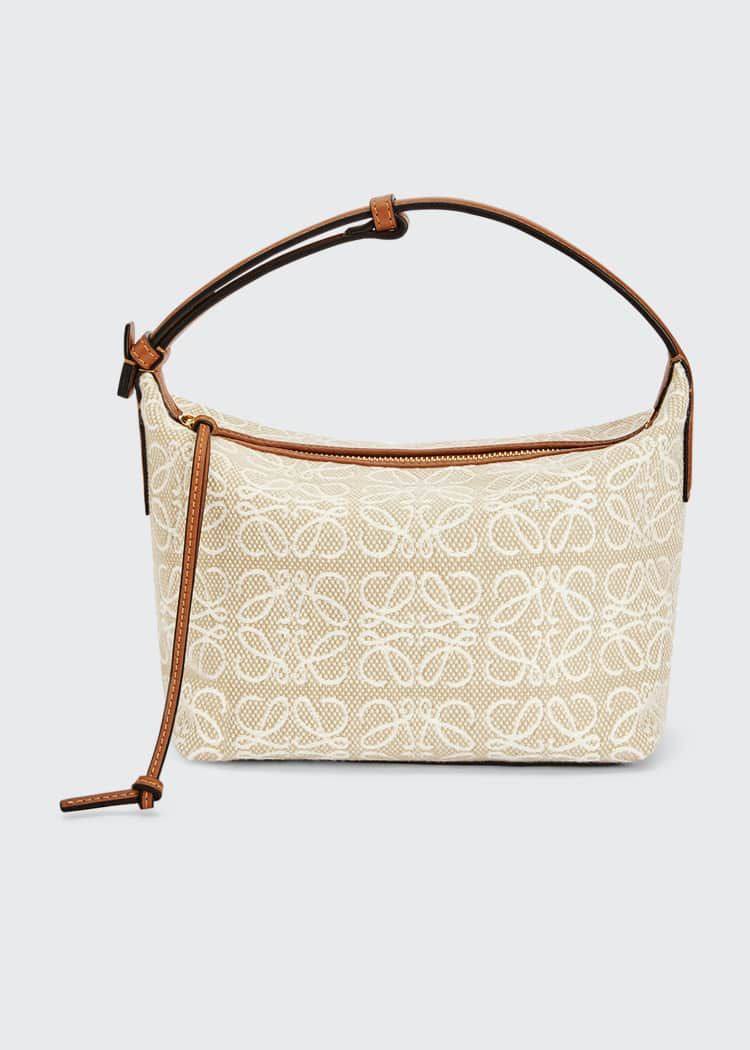 LOEWE SMALL CUBE LEATHER TRIMMED CANVAS JACQUARD BAG