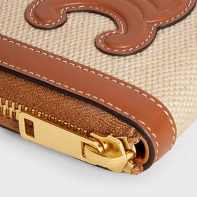 COMPACT ZIPPED WALLET CUIR TRIOMPHE IN TEXTILE AND CALFSKIN