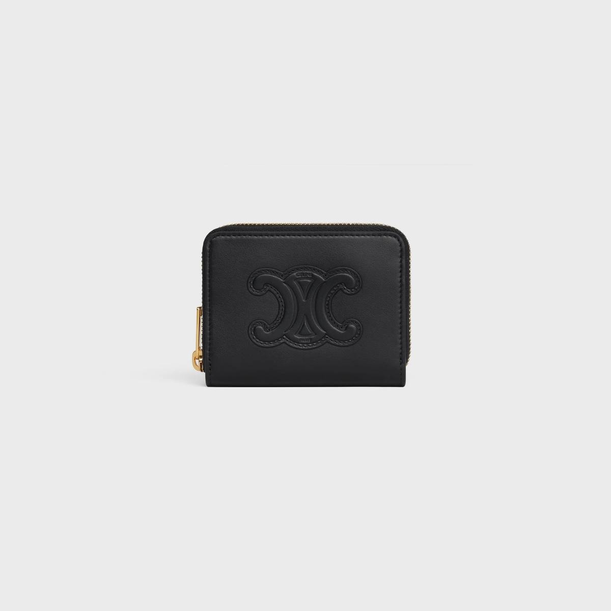 COMPACT ZIPPED WALLET CUIR TRIOMPHE IN SMOOTH CALFSKIN