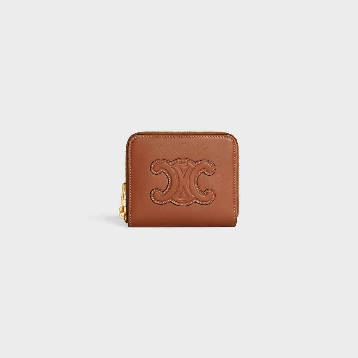 COMPACT ZIPPED WALLET CUIR TRIOMPHE IN SMOOTH CALFSKIN