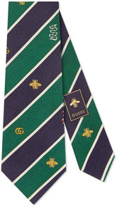 Gucci stripe print motif detail tie - Green