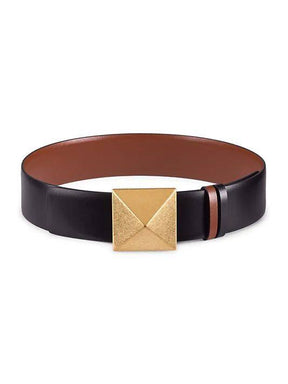 Valentino Women's Garavani One Stud Reversible Leather Belt in Brown