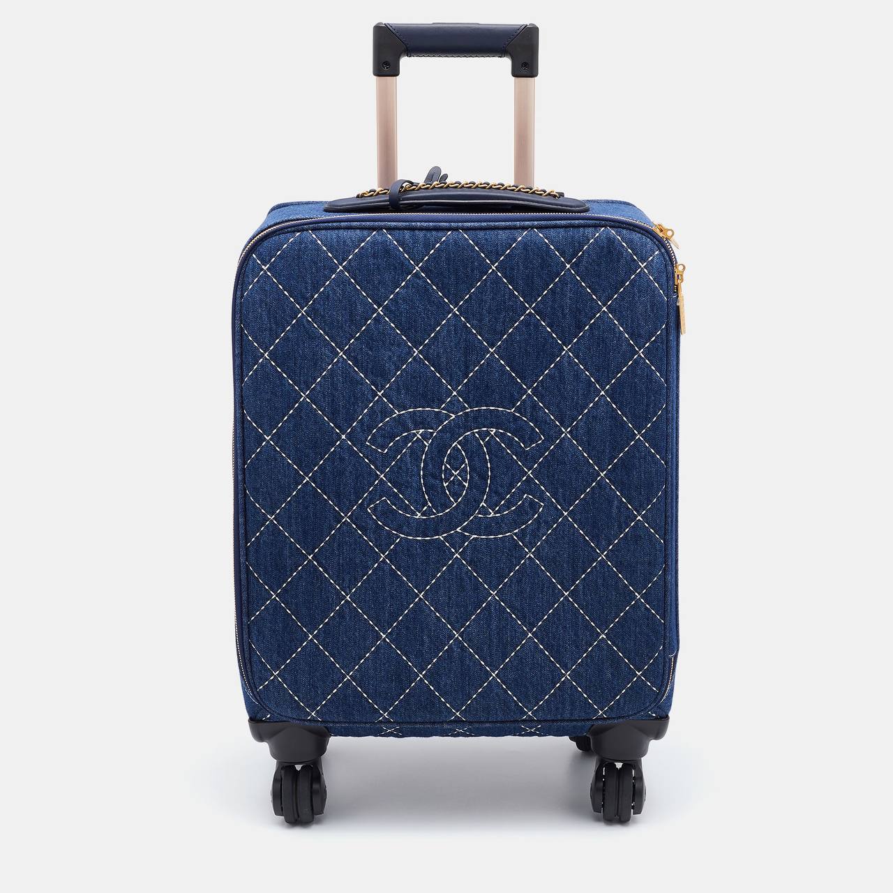 Chanel Blue Quilted Denim and Leather Coco Case Trolley Luggage