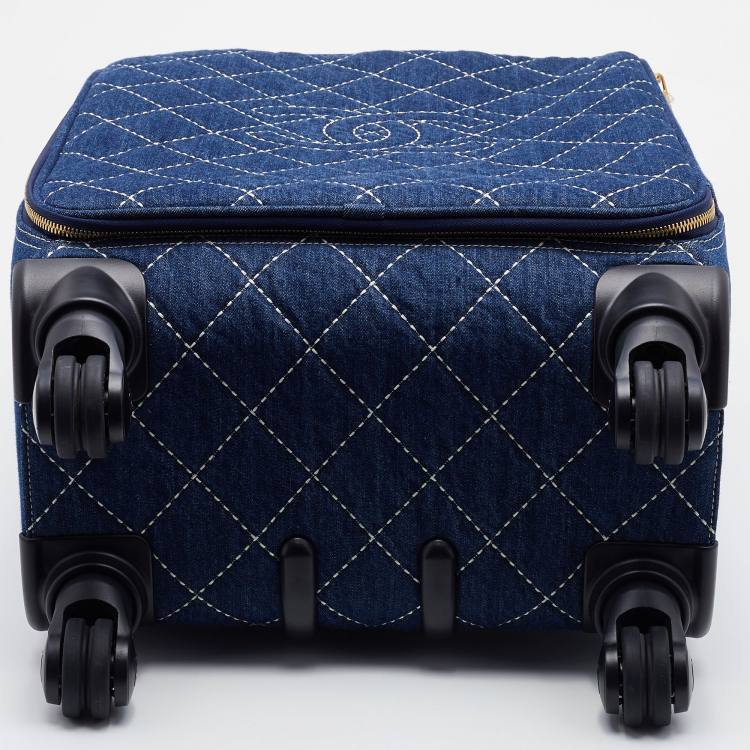 Chanel Blue Quilted Denim and Leather Coco Case Trolley Luggage