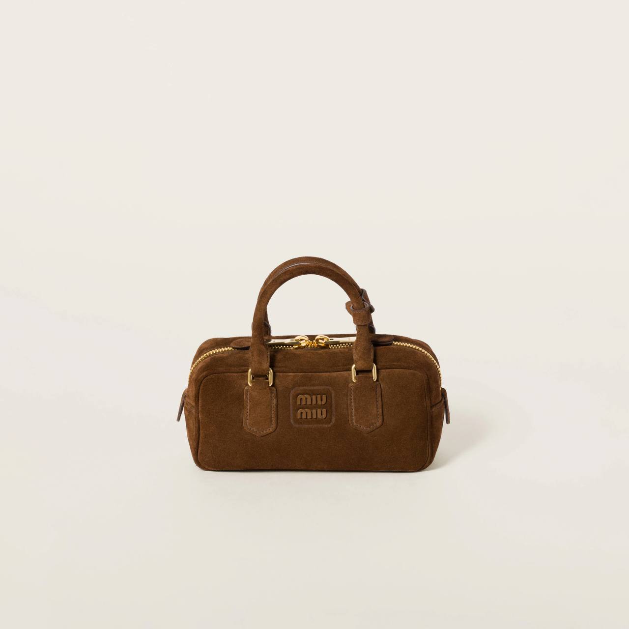 Miu Miu Arcadie padded suede top-handle bag in Cocoa Brown