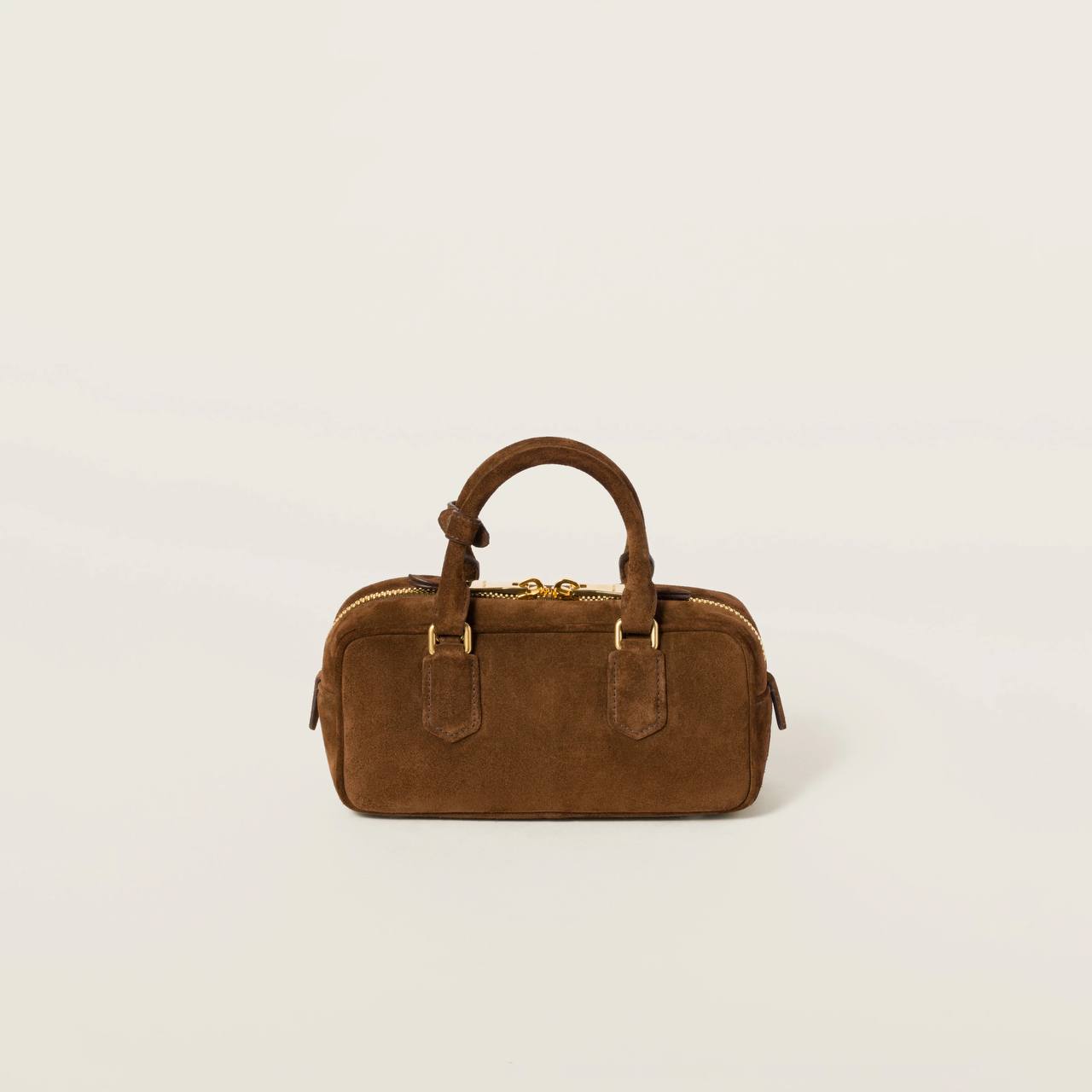 Miu Miu Arcadie padded suede top-handle bag in Cocoa Brown