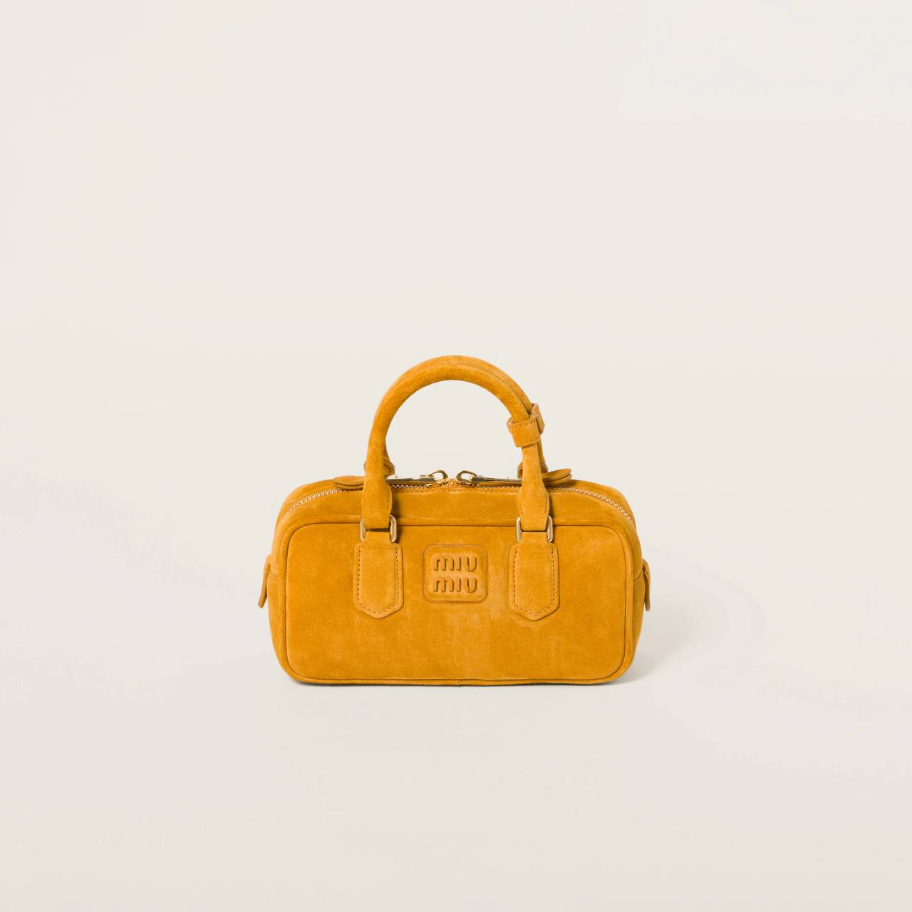 Miu Miu Arcadie padded suede top-handle bag in Whiskey