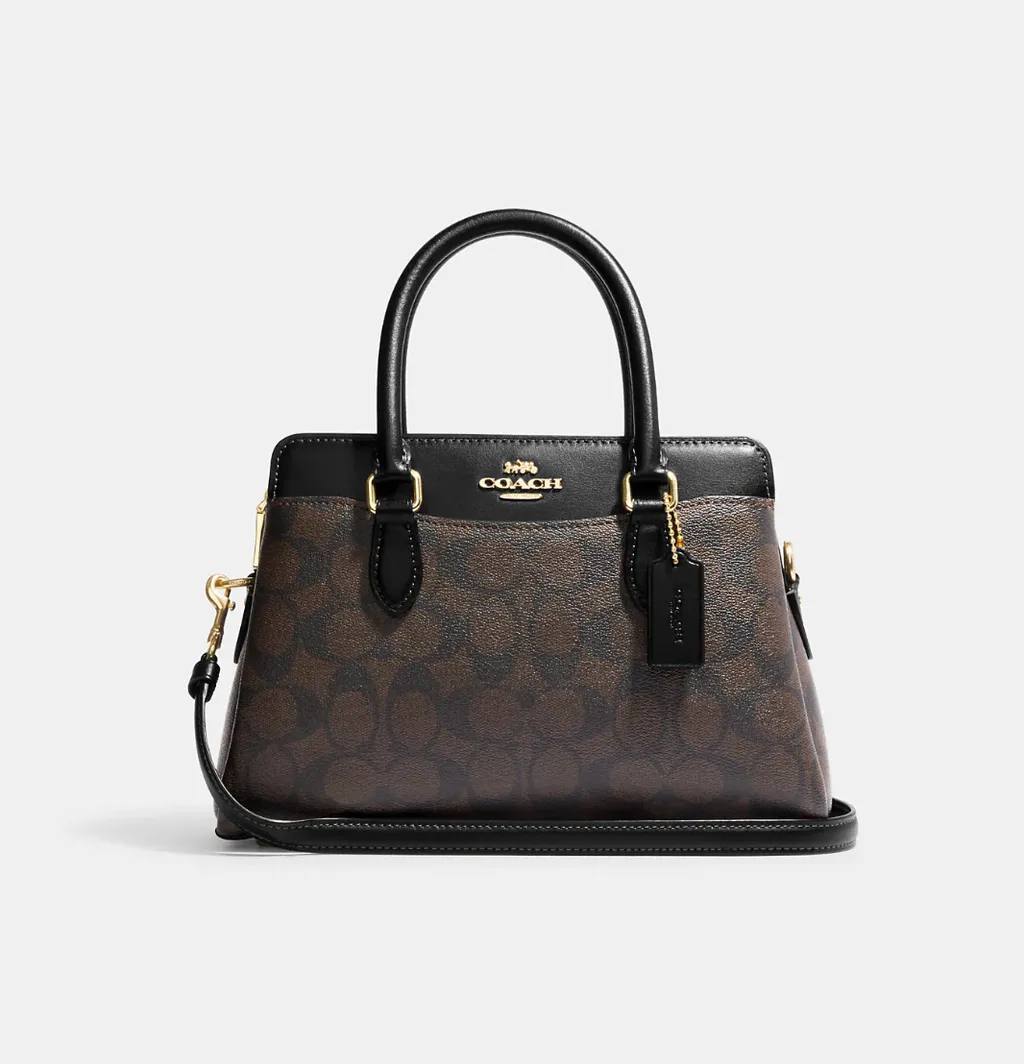 COACH MINI DARCIE CARRYALL IN SIGNATURE CANVAS GOLD/BROWN BLACK