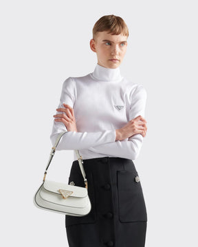 Prada White Brushed Leather Shoulder Bag