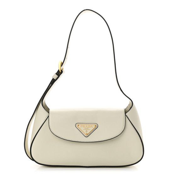 Prada White Brushed Leather Shoulder Bag