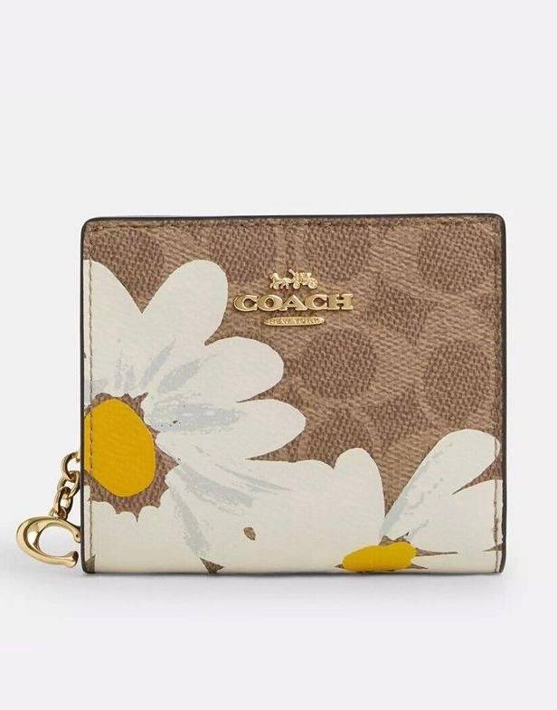 Original Coach Snap Wallet In Signature Canvas With Floral Print