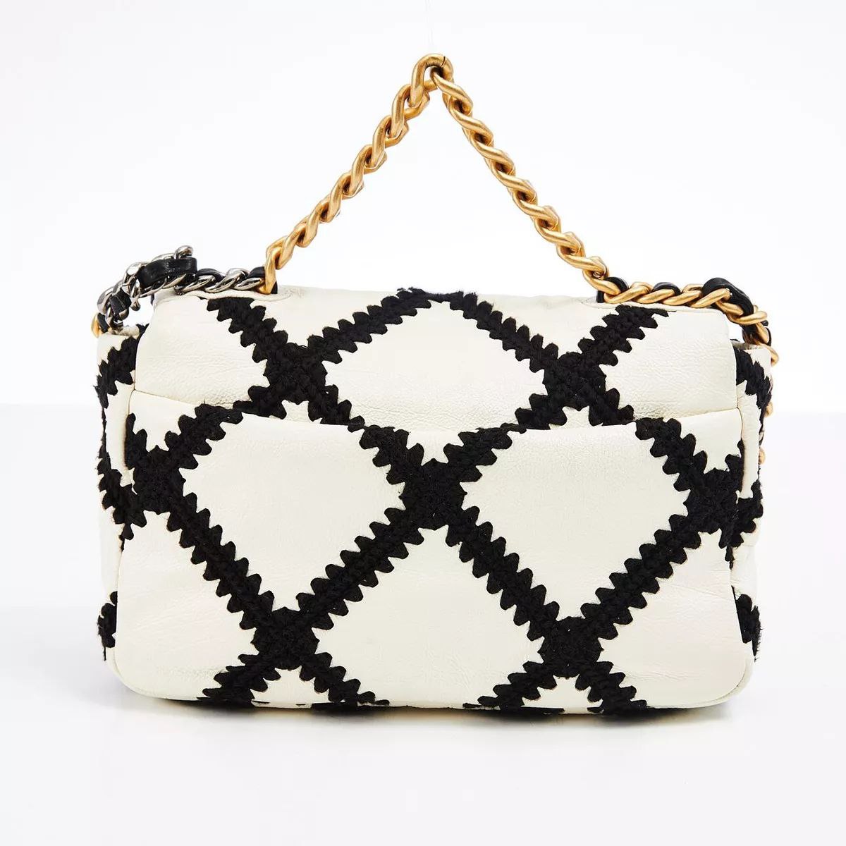 Chanel White Black Calfskin Crochet Bag