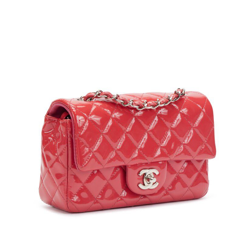 Chanel Quilted Patent Leather Mini Flap Bag Silver Hardware