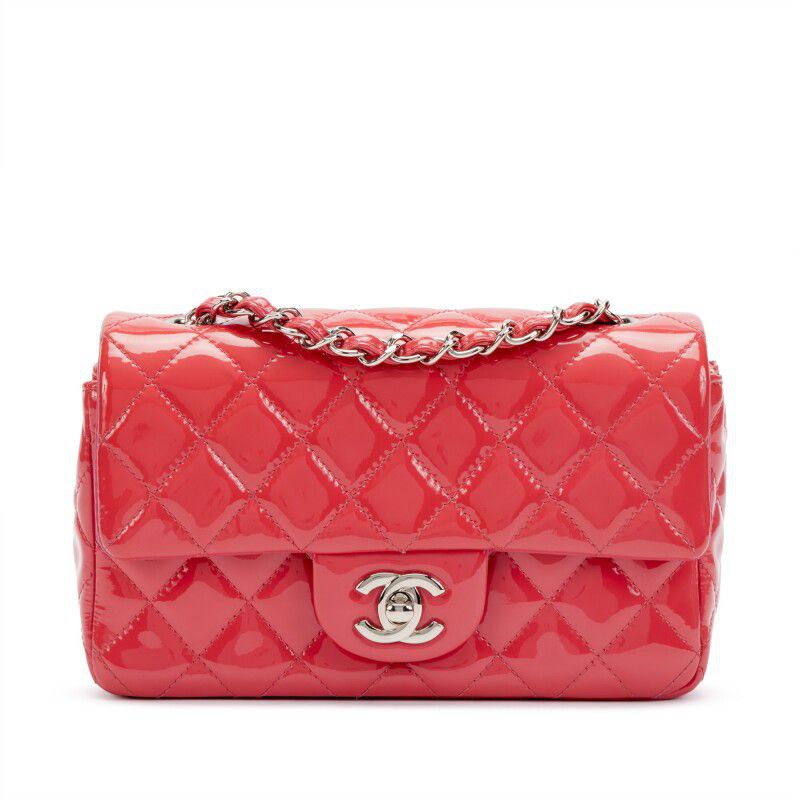 Chanel Quilted Patent Leather Mini Flap Bag Silver Hardware