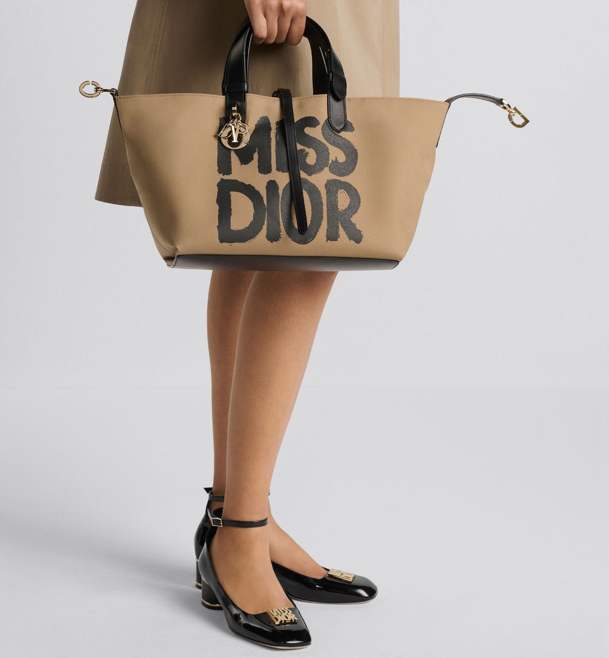 Dior Medium Toujours Bag Beige and Black Graffiti Printed