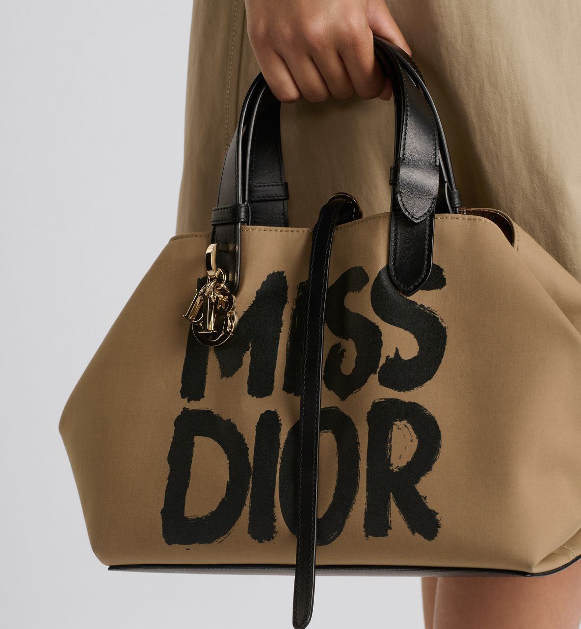 Dior Medium Toujours Bag Beige and Black Graffiti Printed