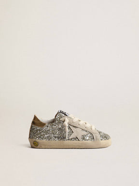 Super-Star Young in glitter with a suede star and gold heel tab