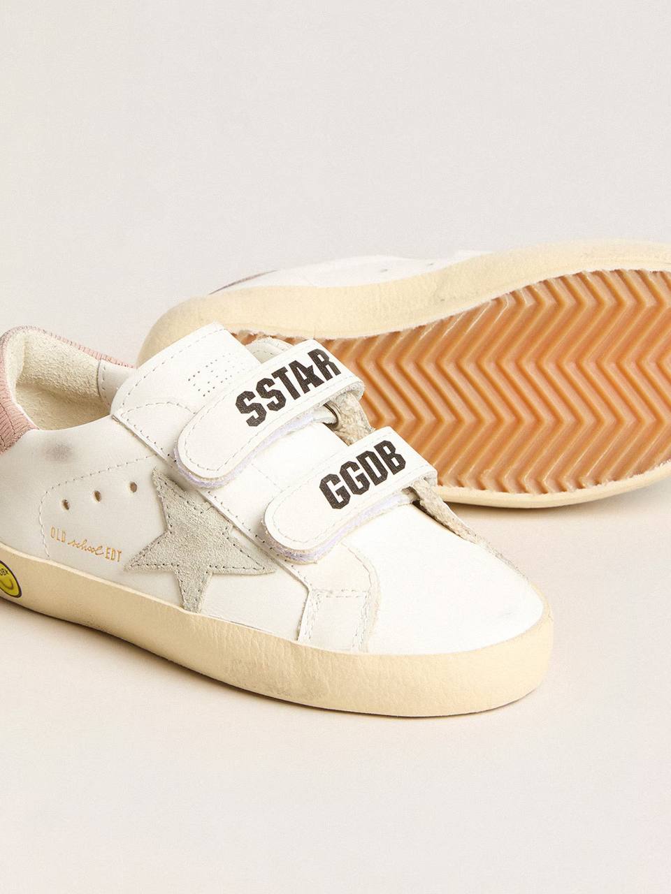 Young Old School in leather with gray suede star and old rose heel tab