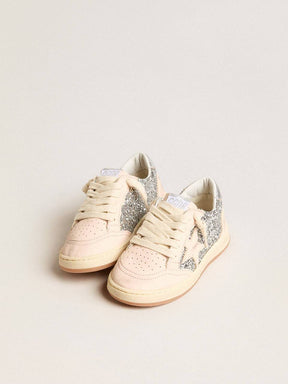 Young Ball Star in glitter with silver metallic leather heel tab