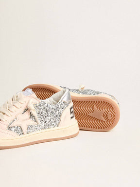 Young Ball Star in glitter with silver metallic leather heel tab