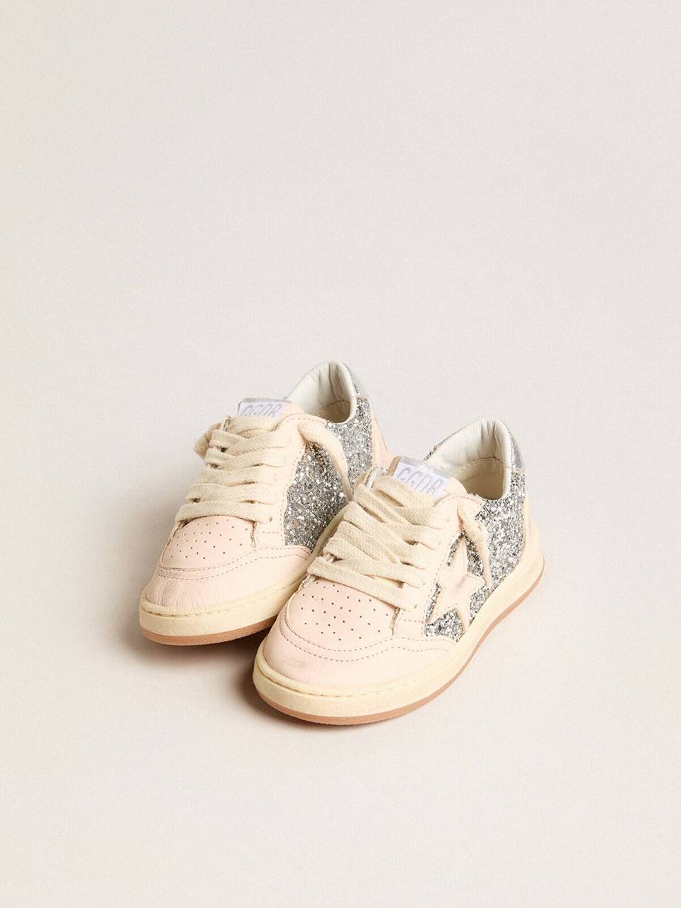 Young Ball Star in glitter with silver metallic leather heel tab