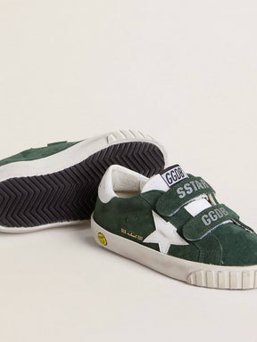 Old School Young in green suede with white leather star and heel tab