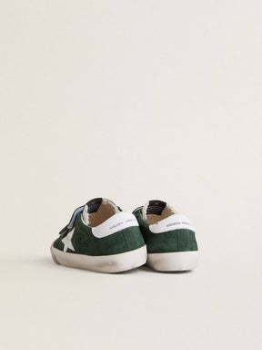 Old School Young in green suede with white leather star and heel tab